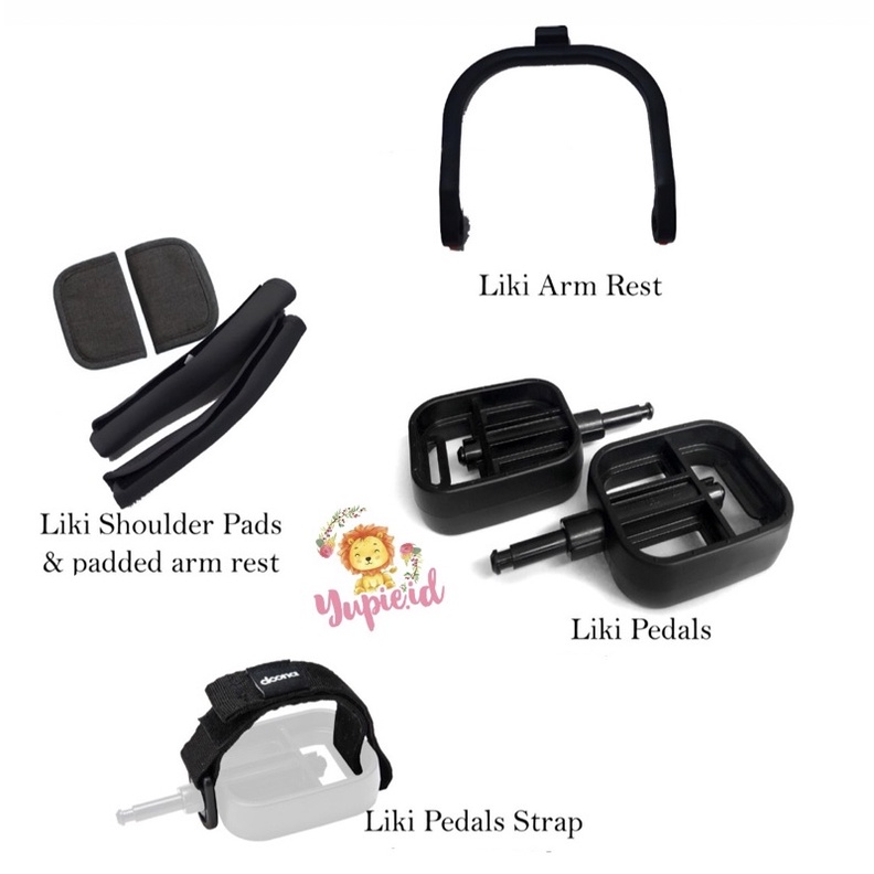 doona liki trike original acc bag / Cup holder / rain cot / tiang penyambung / strap pedal / pedal d