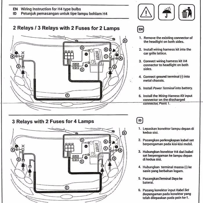KABEL RELAY SET LAMPU MOBIL H4 BOSCH SP SERIES 2 RELAY UNTUK 2 LAMPU UTAMA MOBIL UNIVERSAL