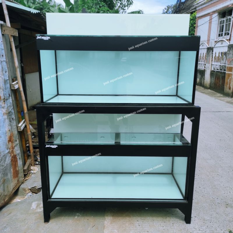 Jual aquarium 120x50x50 10mm 2 susun full stiker set filter kaca dan