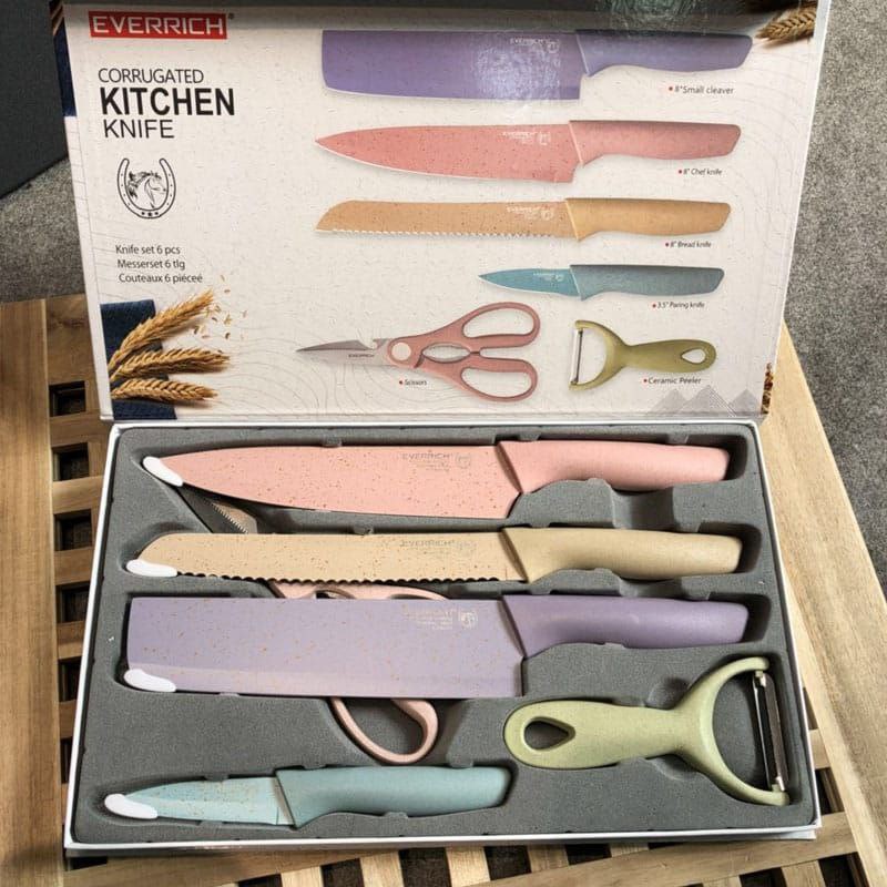 PISAU DAPUR SET [6 PCS] | KITCHEN KNIFE CORRUGATED COLORFUL