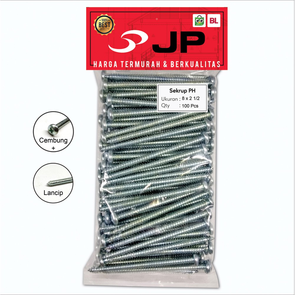 SEKRUP PH 8 x 2-1/2 - SKRUP PH 8x2-1/2 BAUT TAPPING ISI 100 PCS