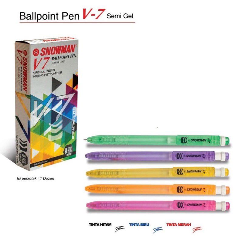 

Pulpen Snowman V7 Semi Gel 0.7mm ( 1pak/12pcs )