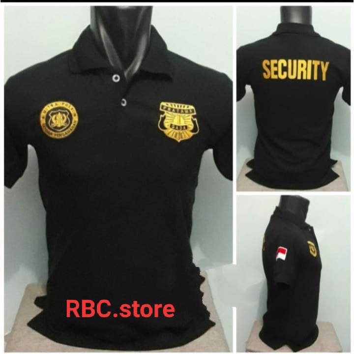 KAOS POLO SECURITY GADA PRATAMA MITRA POLRI HITAM LENGAN PENDEK FULL BORDIR