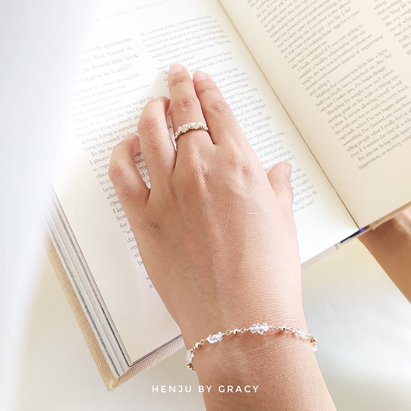 HENJU BY GRACY | Wire Wrapped Herkimer Diamond Bracelet | Gelang Herkimer | 14k Gold Filled | Rose G