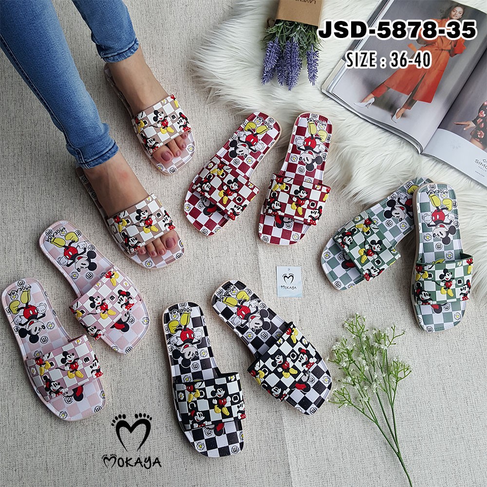 Sandal Slop Wanita Motif Mickey Catur Cantik Keren Empuk Import Mokaya / Size 36-40(JSD-5878-35)