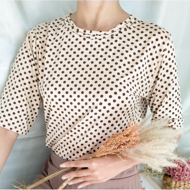 Brown polkadot thick tshirt | IMPORT