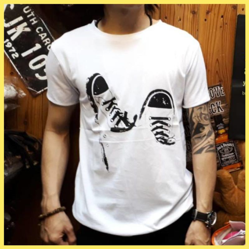 Kaos Polos Laki HAO white shoes converse kaos cowok murah KT SB