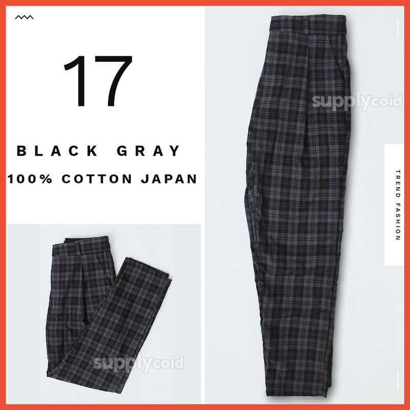  CELANA  TARTAN PRIA  WANITA BLACK GREY KOTAK  KOTAK  PANTS 