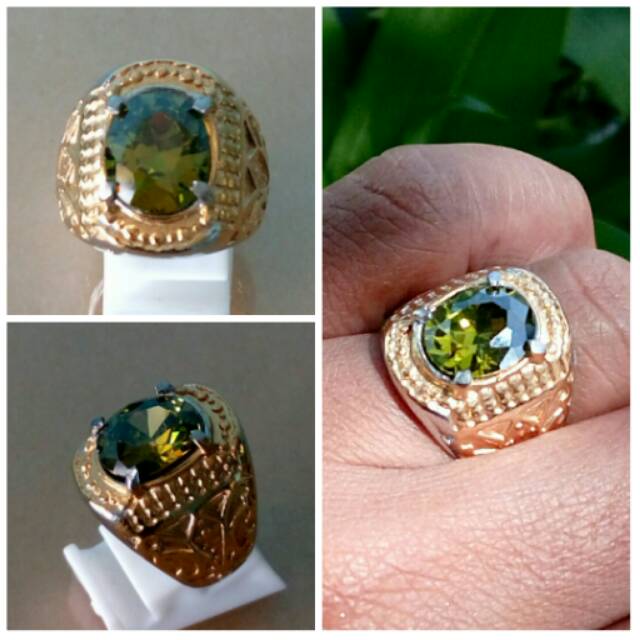 Cincin Permata Peridot Model Cutting Mewah