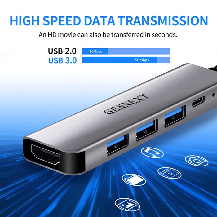 FA GENNEXT HUB 5in1 Adapter Type C USB 3.0 Macbook Multi Port Laptop