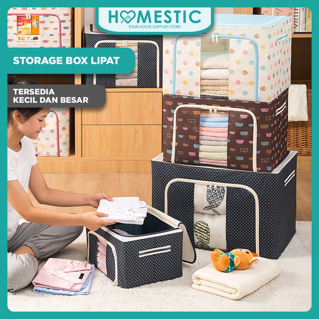 STORAGE BOX 66 liters frame baja Double Zipper Large Box 66L / Storage box lipat / Kotak penyimpanan baju lipat