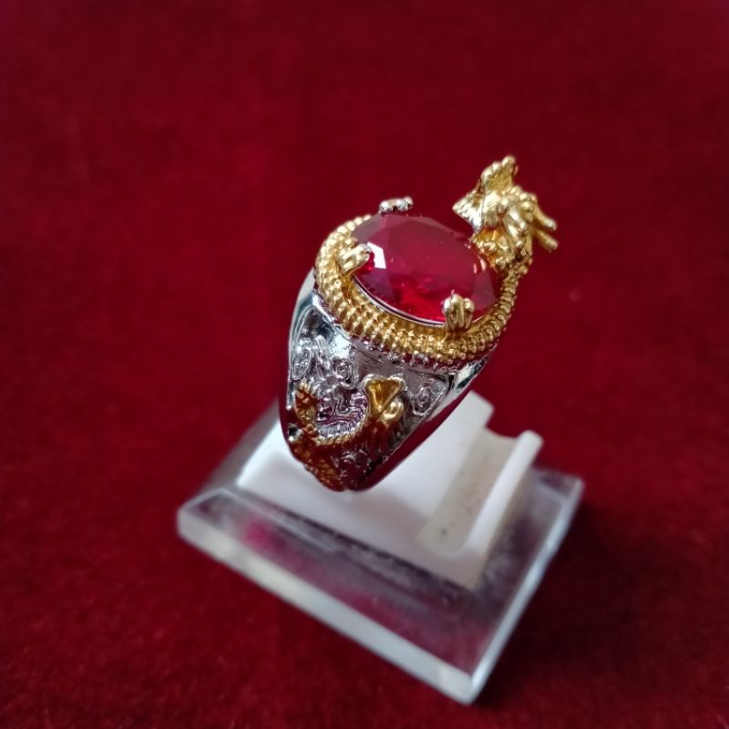 Cincin Batu Akik Merah Siem Ring Motif Ukir Na Ga