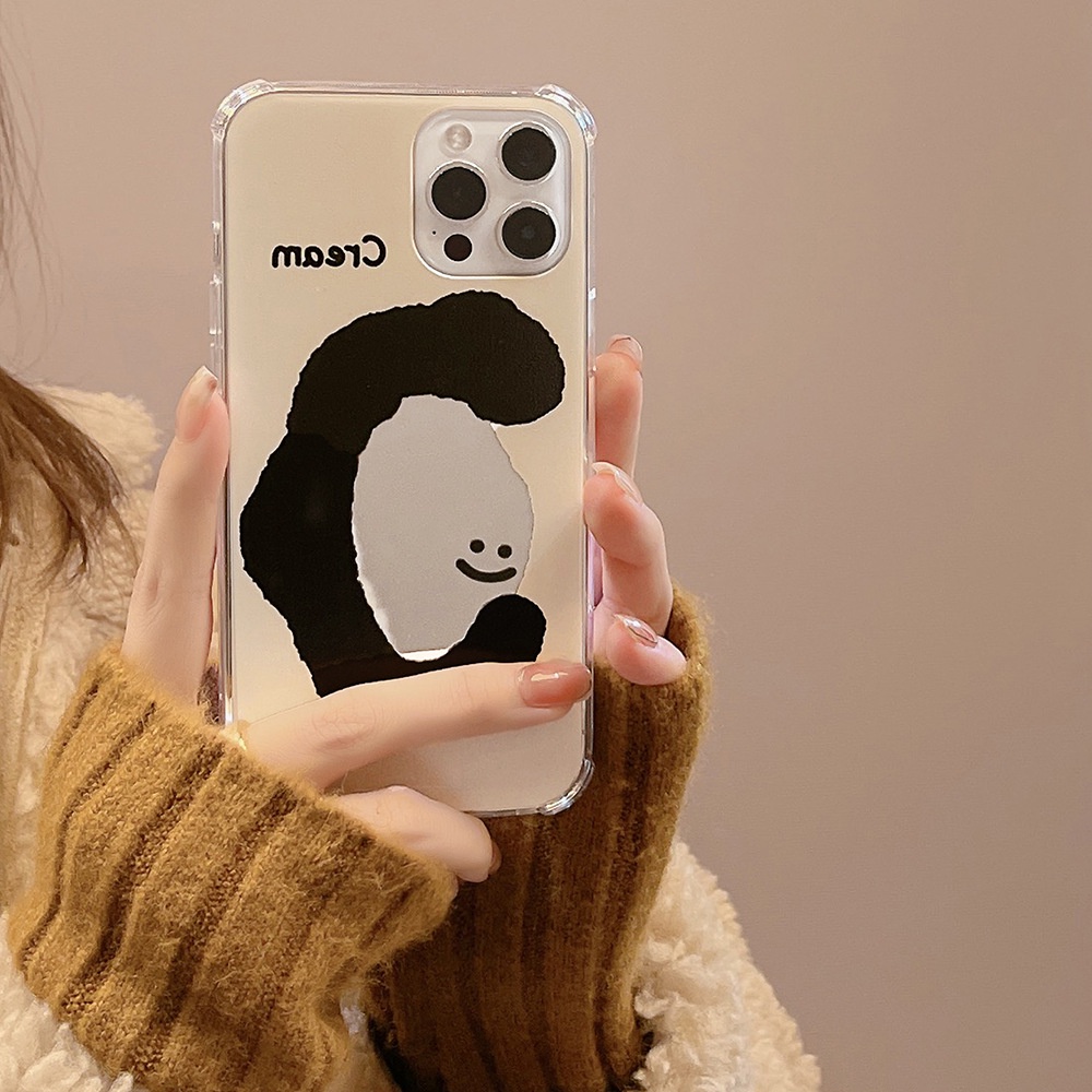 IPHONE Cream Smile Face Mirror Phone Case Penutup Belakang Tahan Guncangan Untuk Iphone7 8 PLUS X XR XS 11 12 13 14 MINI PRO MAX SE 2020