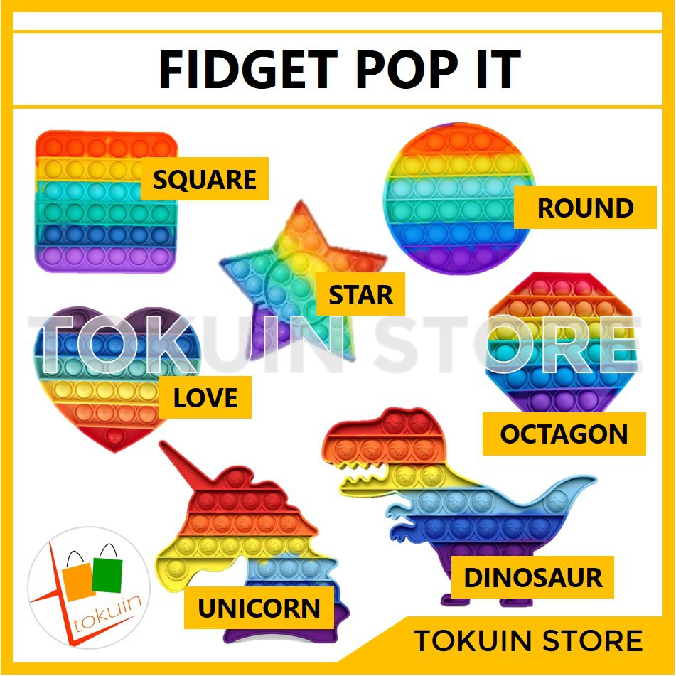 Fidget Toy Pop It Rainbow Popit Murah Mainan Anak Push Pop It Unicorn Dino Bubble