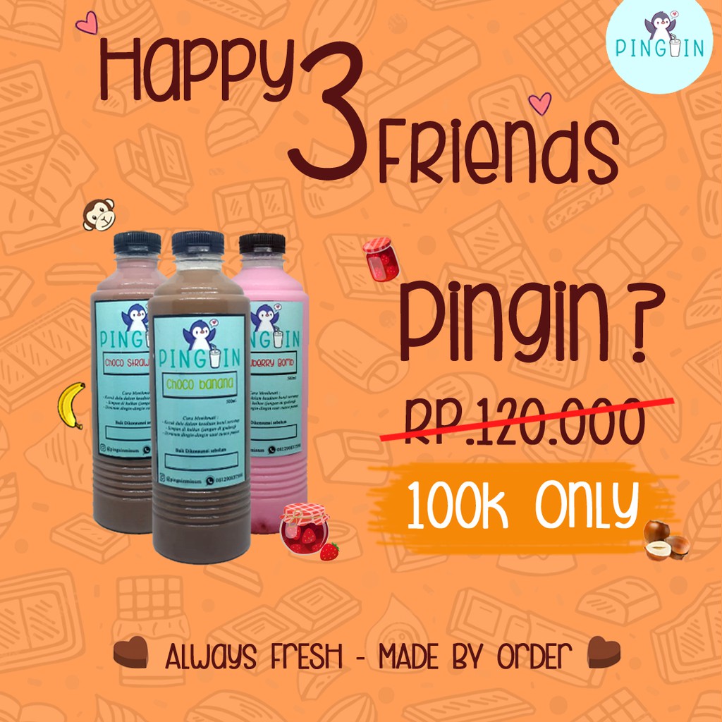 

Bundle - BUY 3 Minuman Coklat Pisang, Hazelnut, Strawberry DLL 500ML (home made)