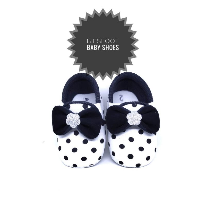 Sepatu Bayi Polkadot Putih Hitam 0-12bulan