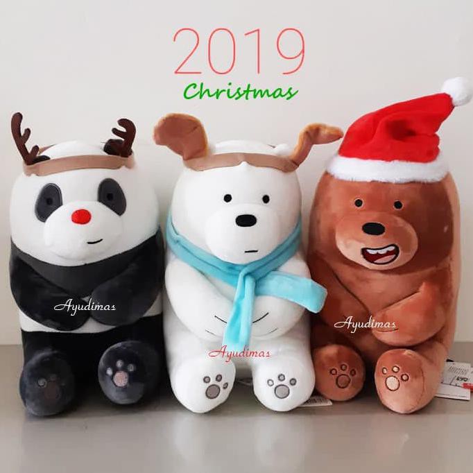 Plokiju- Miniso - Set Of 3 Christmas We Bare Bears Doll - 28Cm - 2019 -Toko-Boneka.