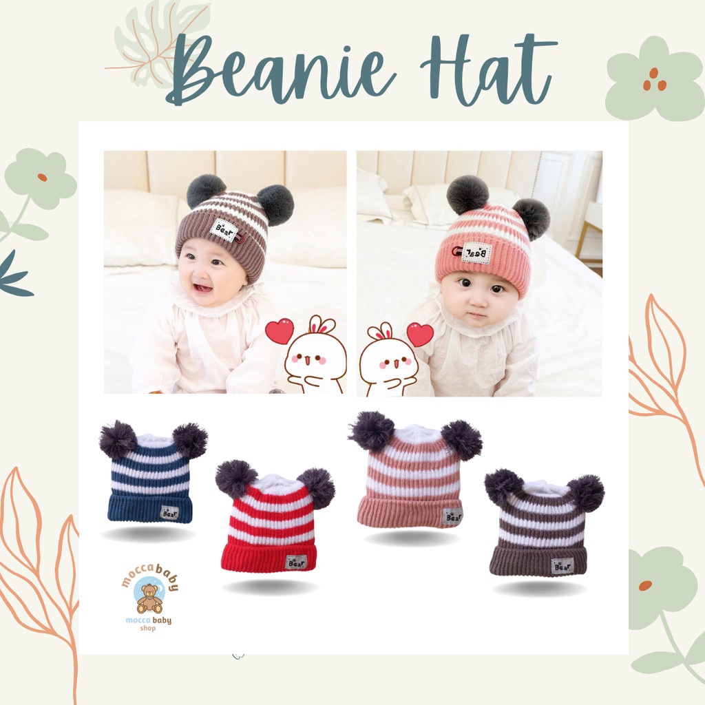 MBSS - Kupluk O SALUR BEAR Bayi Polos Model Salur Laki Laki Perempuan New Born Usia 0-3 Tahun