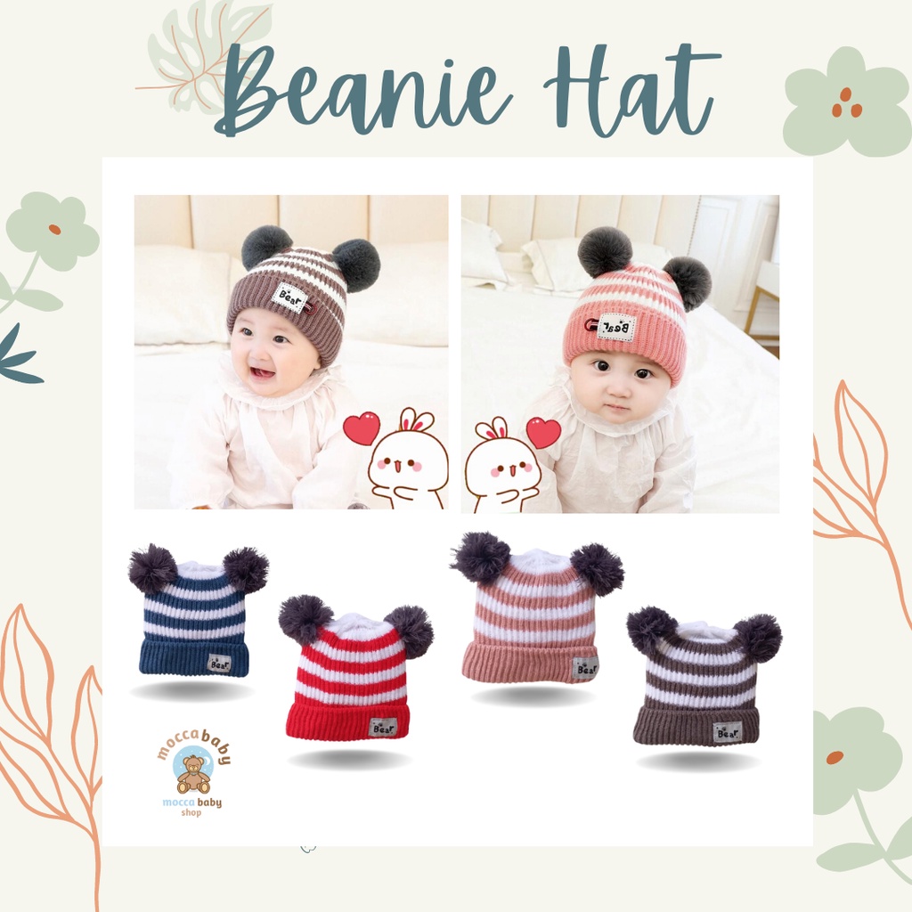 MBSS - Kupluk O SALUR BEAR Bayi Polos Model Salur Laki Laki Perempuan New Born Usia 0-3 Tahun