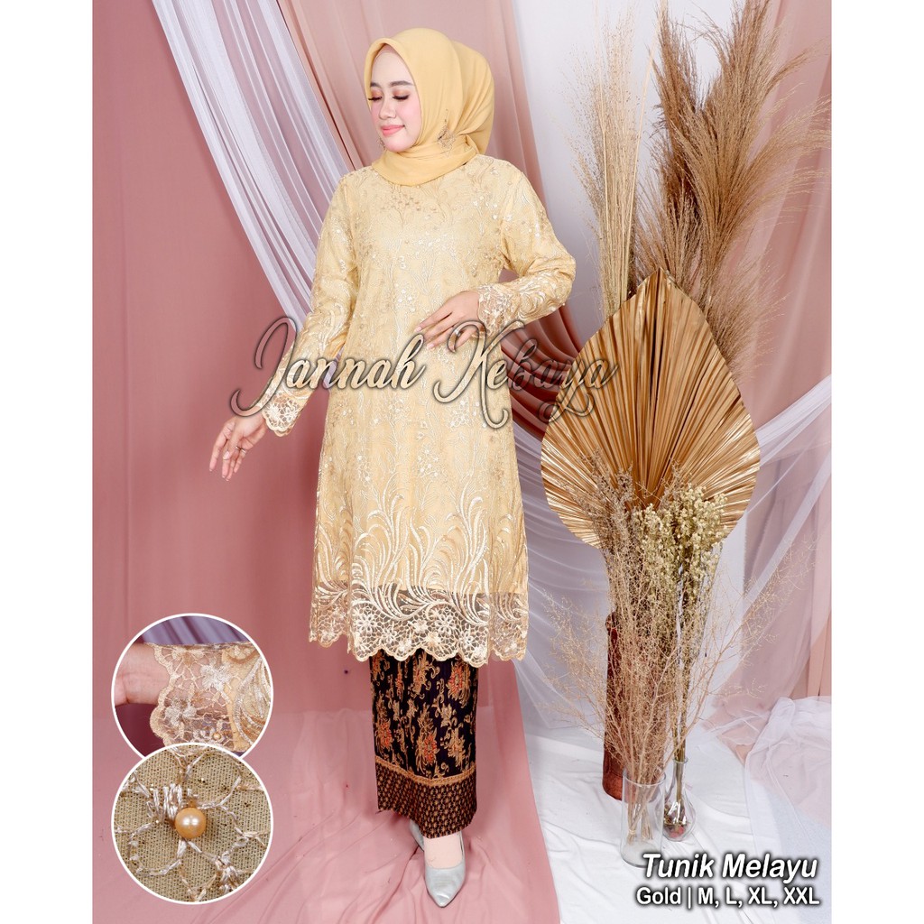 Kebaya Modern Tulle Melayu Setelan Rok Plisket