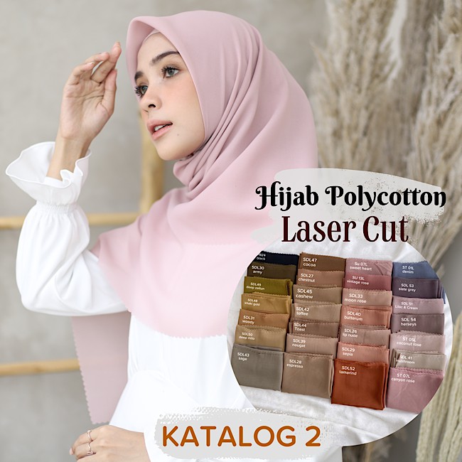 Hijab Segi Empat Poly Cotton Laser Cut 2, Bella Square, Plain Hijab/ Polos