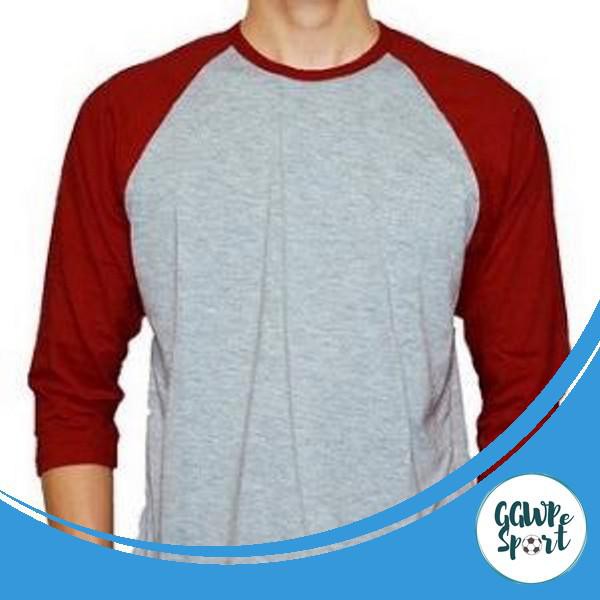 Kaos Raglan Wanita Pria Premium Cotton Combed 30S Lengan Setengah Abu Marun Kualitas Jaminan Terbaik