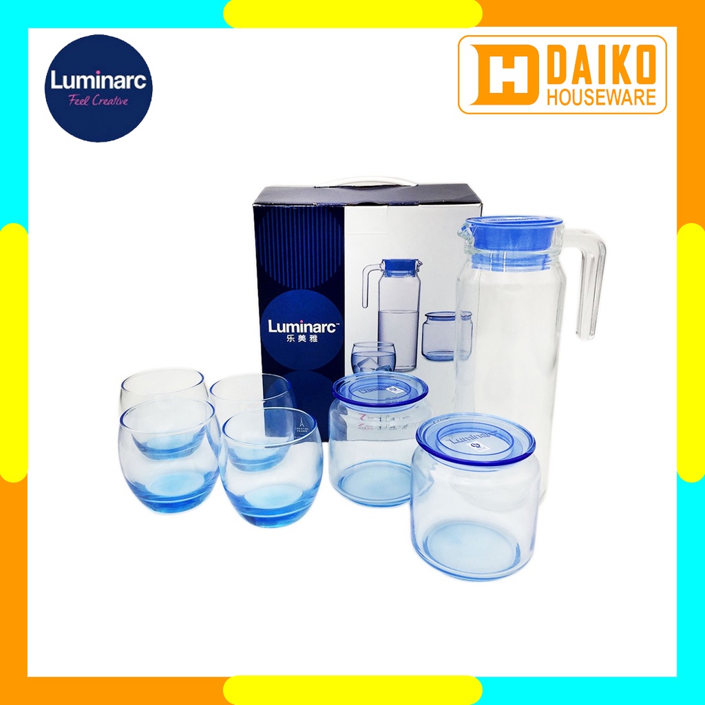 Teko Luminarc Rotterdam Ice Blue 7 Pcs Set - Drinkware Set Original Lumunarc