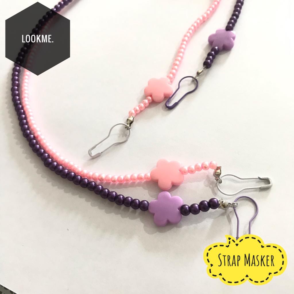 strap mask MUTIARA 4mm dengan BUNGA KECIL/kalung masker/strap masker/tali masker/gantungan masker