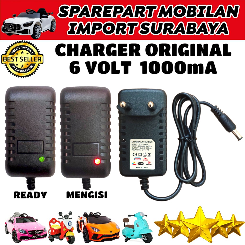 ADAPTOR 6V ADAPTER 6VOLT CHARGER 6 VOLT CAS 6 V CASSAN MOBIL MOBILAN AKI MAINAN ANAK CASSAN BATTERY