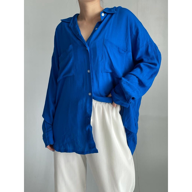 Lyla Top | Kemeja Oversize Loose Wanita - Crinkle Shirt - Atasan Wanita Lengan Panjang