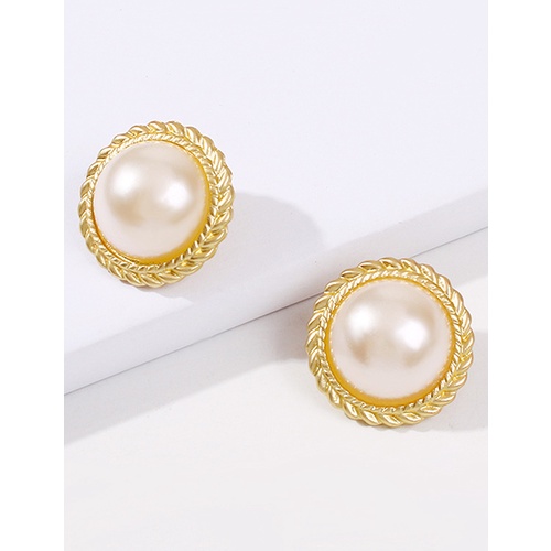 LRC Anting Tusuk Fashion Golden Pearl Love,Round,Square Alloy