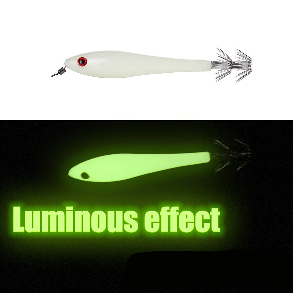 5pcs Luminous Squid Jigs Hook Fishing Lures Baits, Shrimp Prawn Tackle Hooks Lure, Stainless Steel Squid Hooks Glow in Dark for Saltwater Fishing Octopus Cuttlefish Hook Set