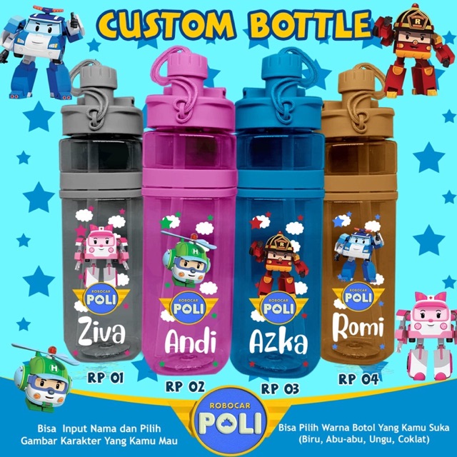 Taurielstore - Botol Minum Custom Poli/brown Cony/minion/lion King/top Wing/go Jetters/robocar Poli