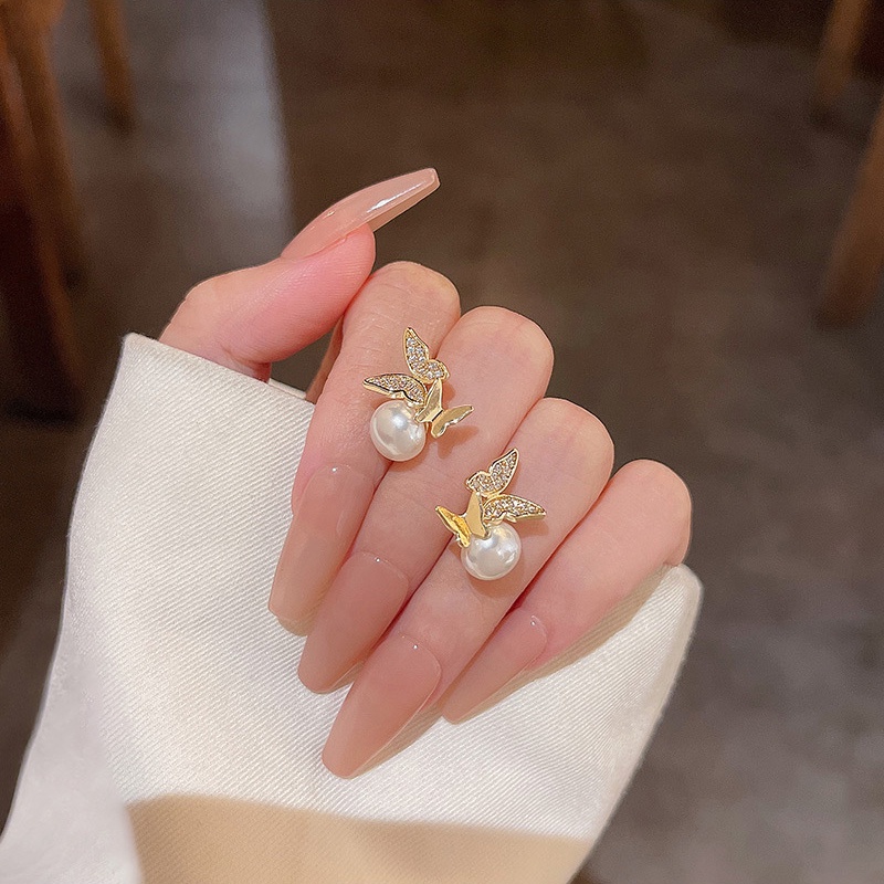 Anting Mutiara Kupu-Kupu Jarum Perak925 Mewah Anting Berlian Berkualitas Tinggi