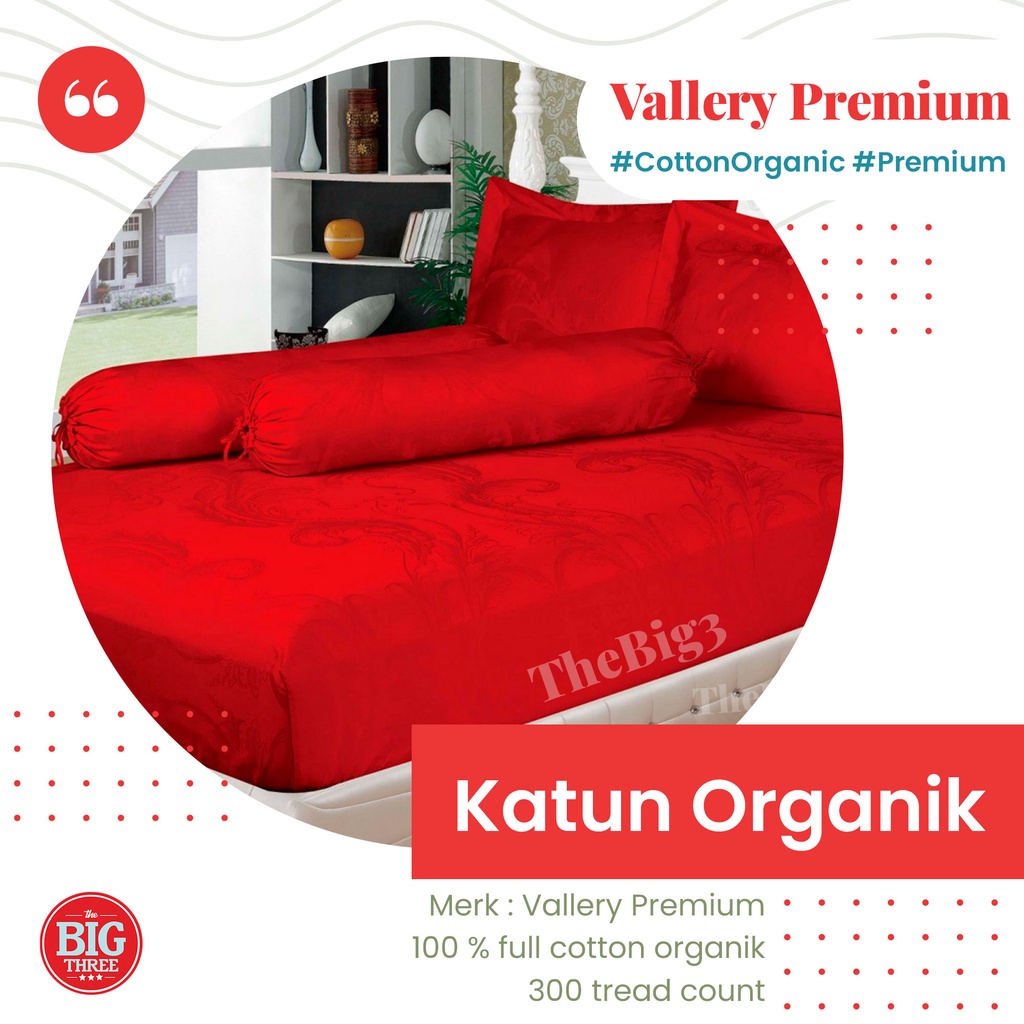 Vallery Premium Sprei 100% Katun Organik 180x200 Tinggi 30 cm - SP T30 King 180 Polos Emboss Merah
