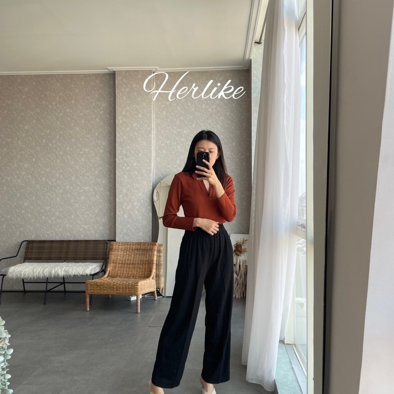 Hyerin pants/celana kulot wanita/celana panjang wanita/celana high waist/celana semi rib/celana santai/celana kekinian/celana knit/kulot knit-5