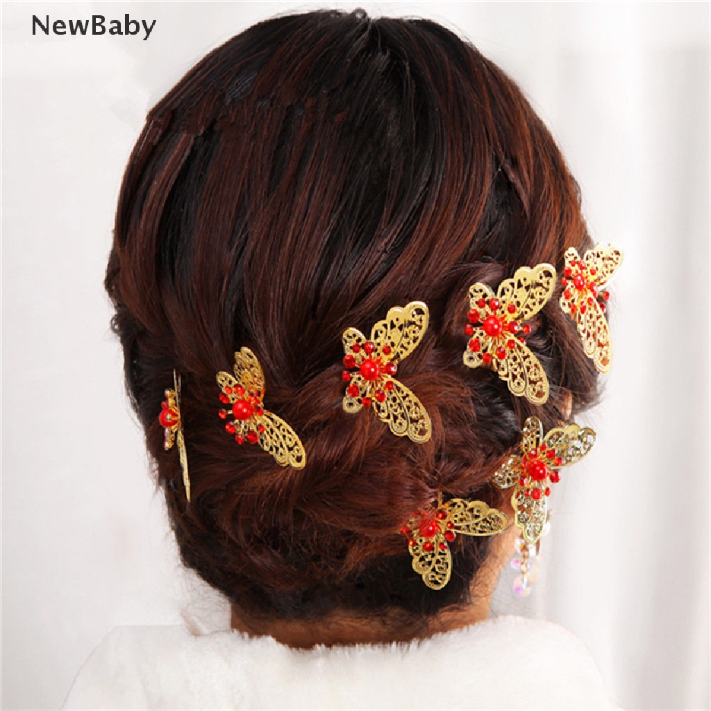 Jepit Rambut Bentuk U Desain Kupukupu Warna Goldsilver Untuk Pengantin Wanita
