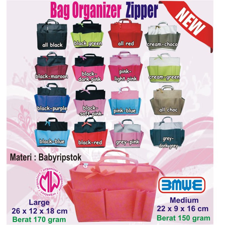 Tas dalam tas dual bag in bag organizer Large zipper storage bag in a bag purse organizer