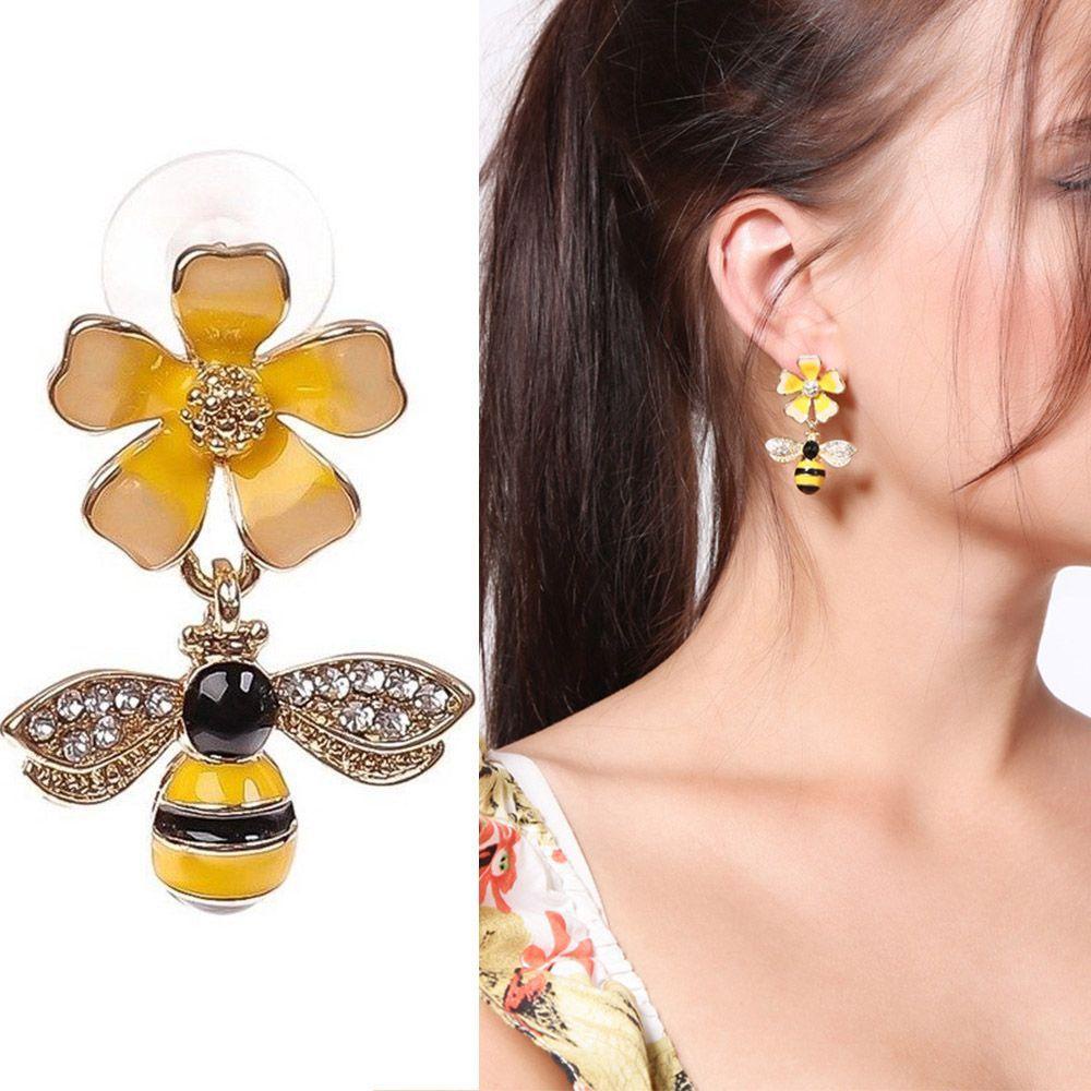Needway Anting Menjuntai Lebah Bunga Kuning Perhiasan Fashion Untuk Perempuan