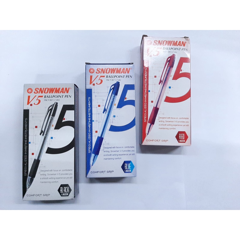 

Pulpen Bolpen Snowman V-5 Jetrek Hitam Merah Biru isi 12pc 0.7 mm Pen Bolpoin