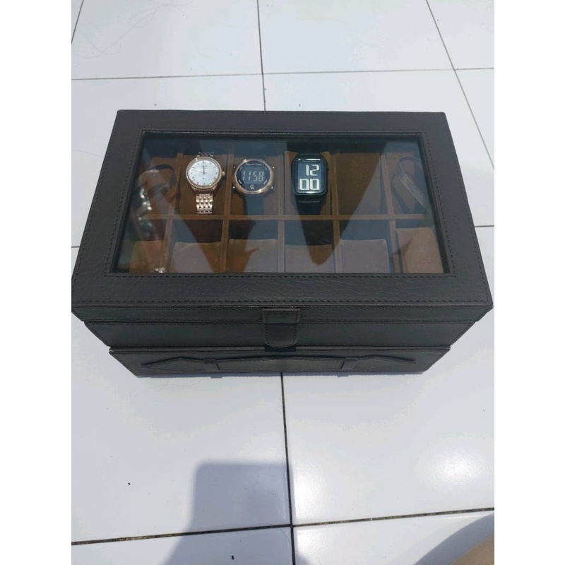 Watch Box Kotak Jam Tangan isi 12 mix Laci Tempat Perhiasan