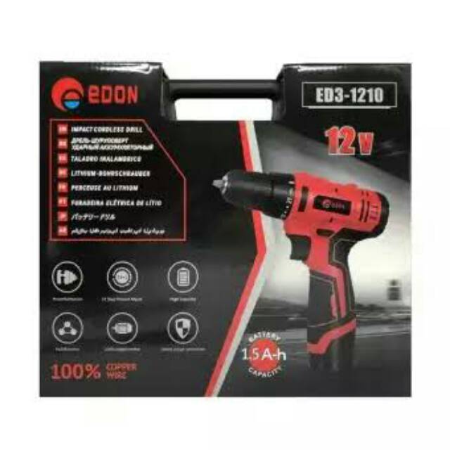 Mesin Bor Baterai EDON Elektrik Cordless Drill EDON ED3 1210