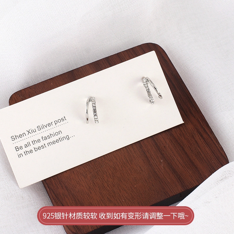 Flash diamond Anting double layer Berbentuk C Untuk Wanita Korea