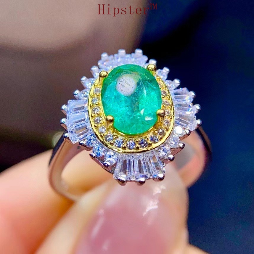 Hot Sale Natural Emerald Luxury Full Diamond Colored Gems Adjustable Ring