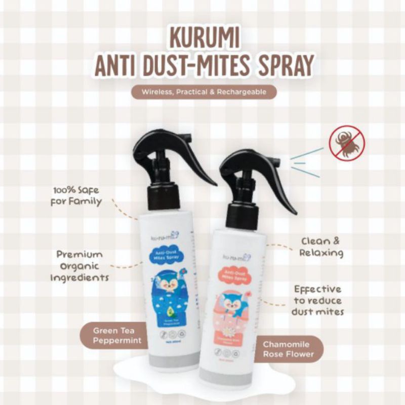 Kurumi Anti Dust Mites Spray - Bed Spray anti tungau 100ml chamomile greentea peppermint