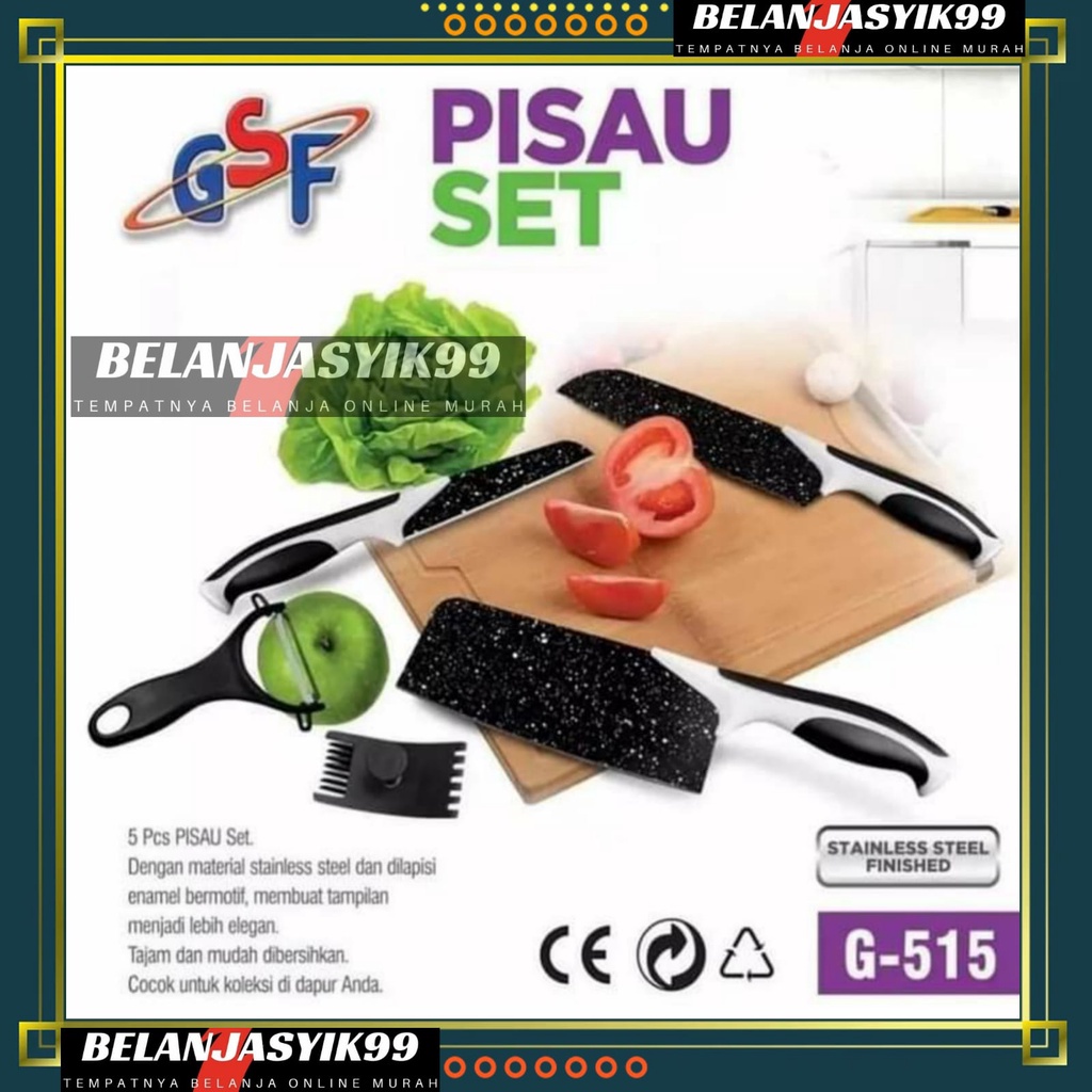 PISAU SET BATU MAIFAN 5 PCS / PISAU TAJAM GRANITE  WARNA HITAM 5 IN 1 GSF G-515 / PISAU SET BATU