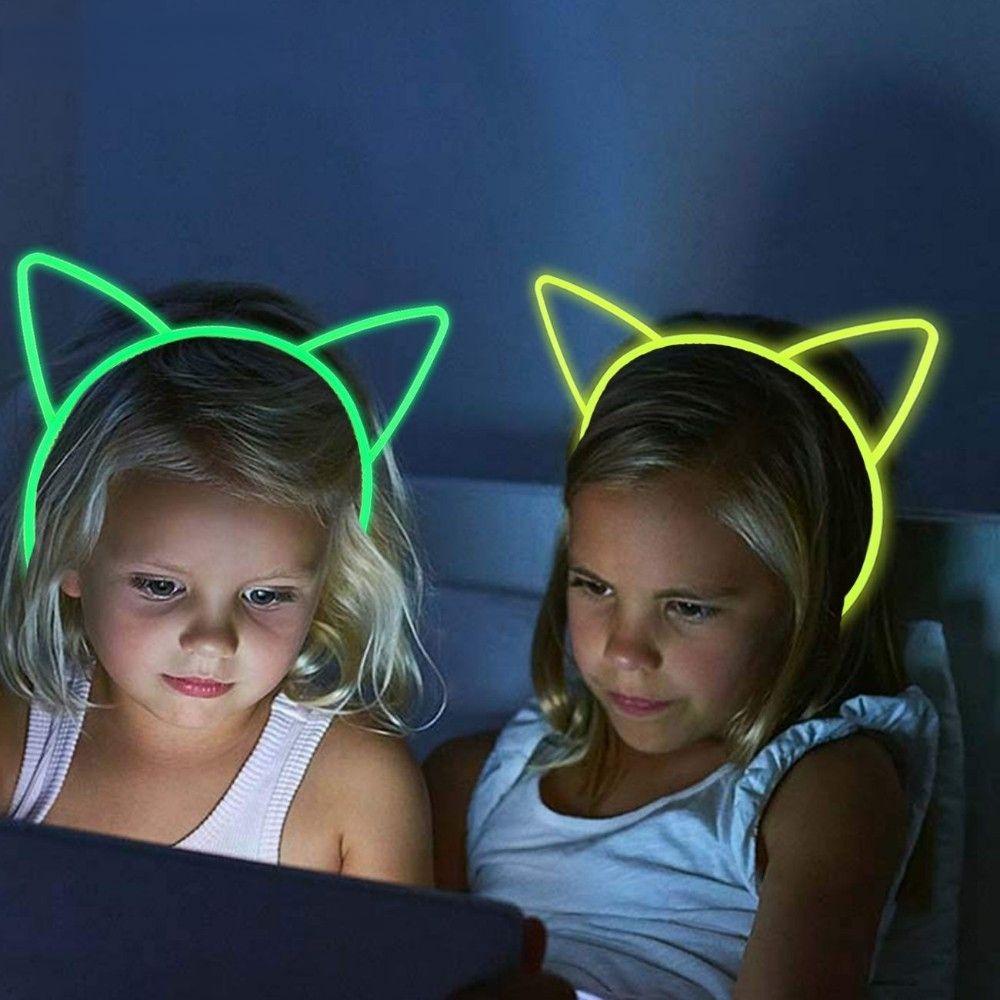 Needway   Luminous Headband Girl Glow In Dark Telinga Kucing Happy Birthday Wanita Hiasan Kepala