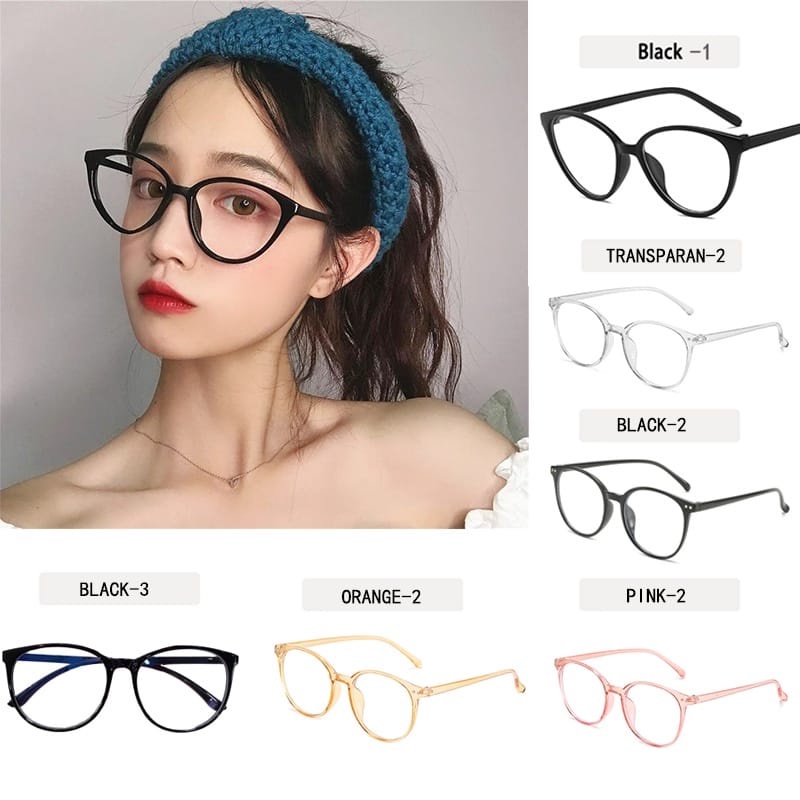 COD Kacamata Fashion Korea Wanita Anti Radiasi Cat Eye/Bingkai Bulat Hitam Leopard Kacamata- AG2