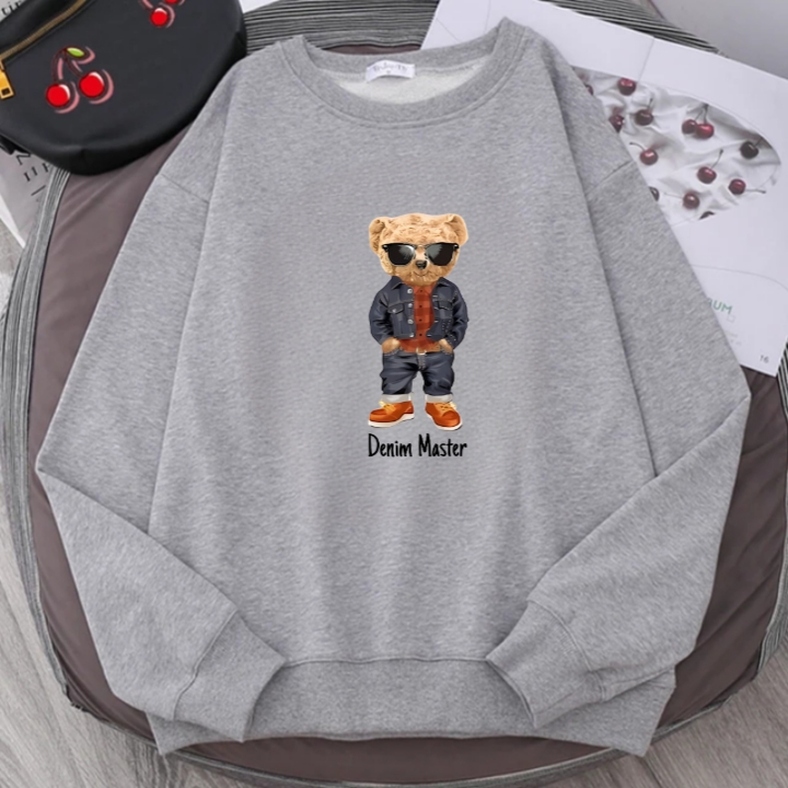 Basic Sweater Dewasa Teddy Bear Denim Master Bahan Fleece Tebal Halus