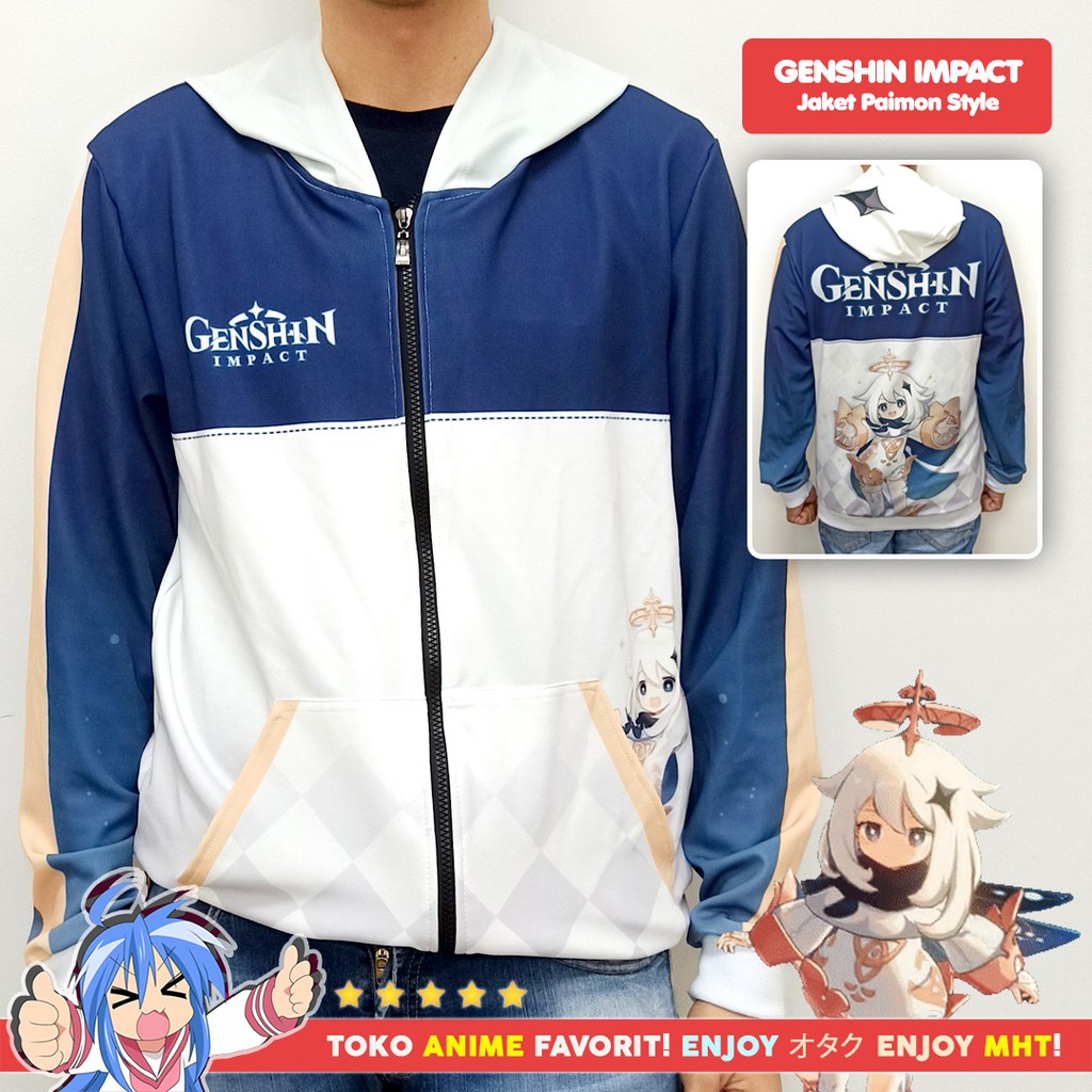 Jaket Hoodie Anime Game Full Print Genshin Impact Paimon Style